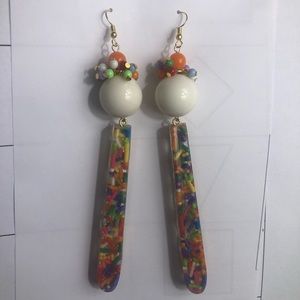 Sprinkle long bead rainbow 🌈 oversized earrings